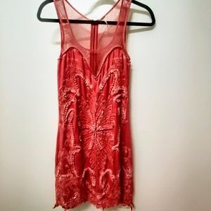 (RARE)Free People beaded coral butterfly dress